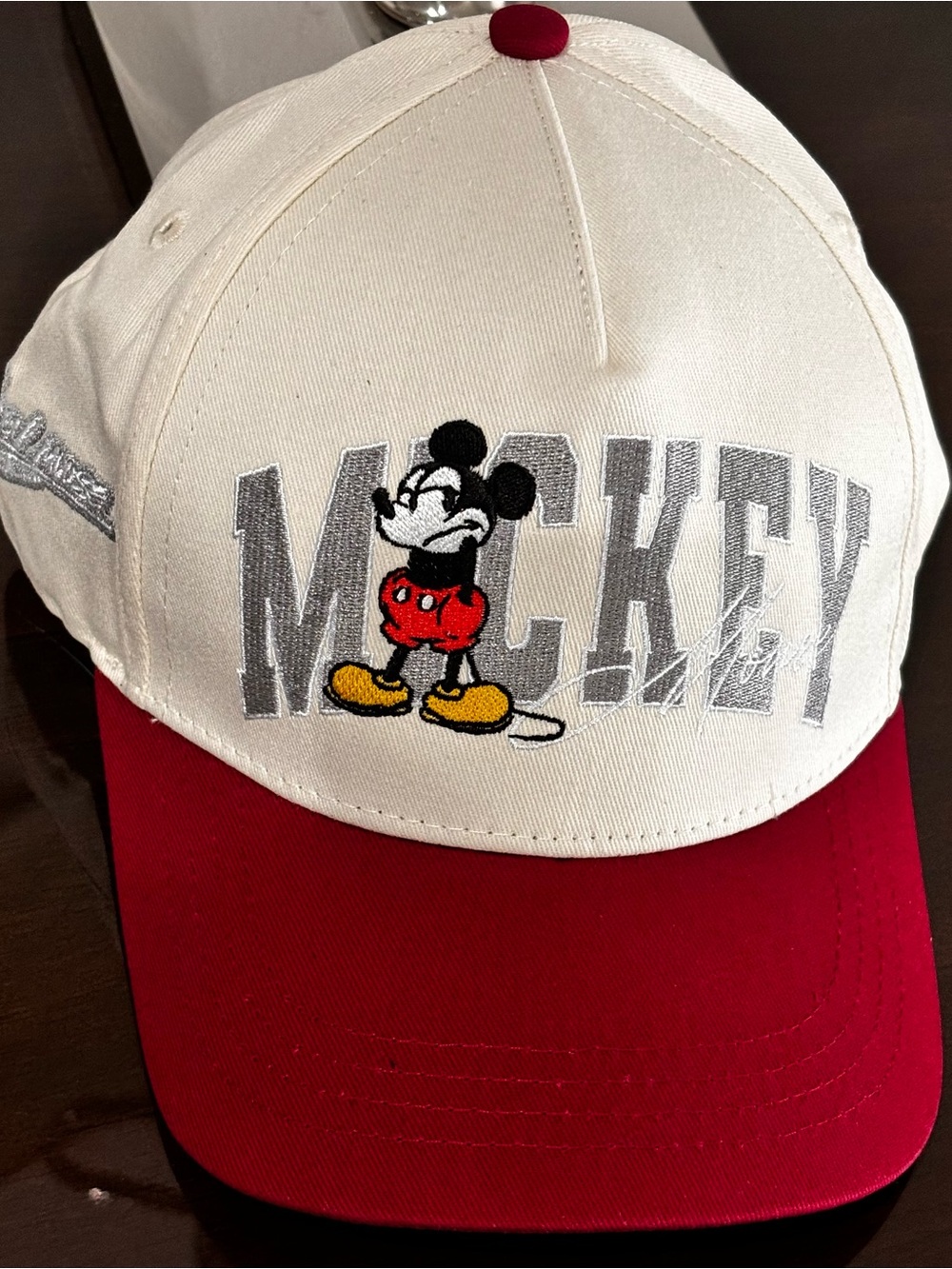Disney Kids Mickey Mouse Embroidered Baseball Cap - Cream & Red